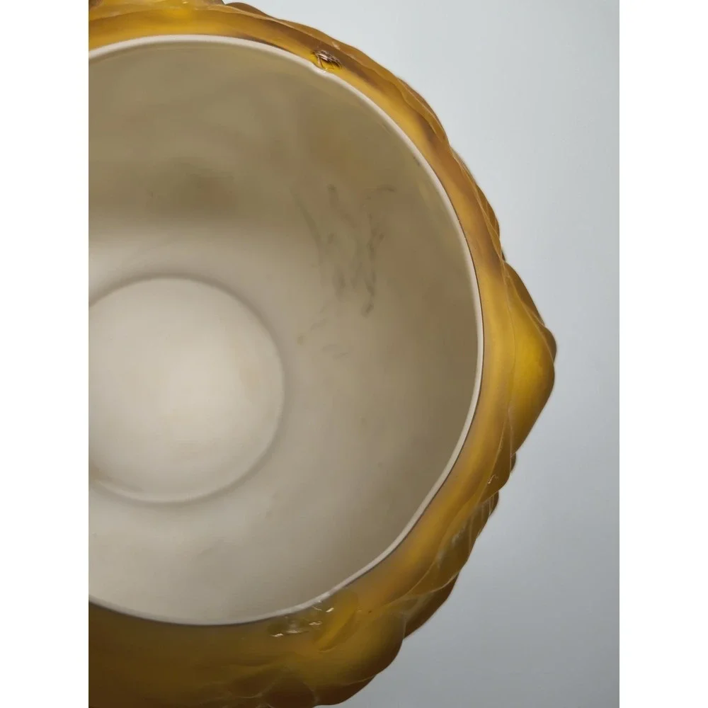 Vintage LG Wright Fenton Puffy Rose Vase Cased Glass Amber Yellow Gold 3D Flower